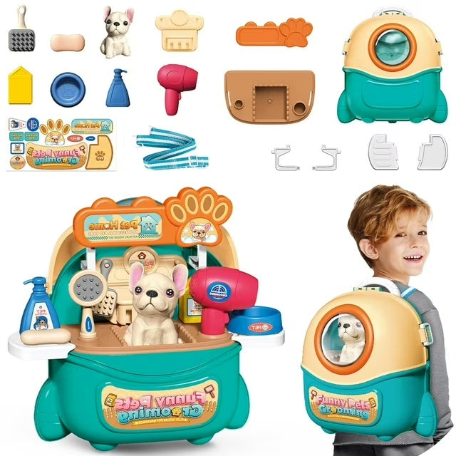 Pet Care Play Set Doctor Kit – 16 PCS Vet Toy with Puppy Carrier & Backpack