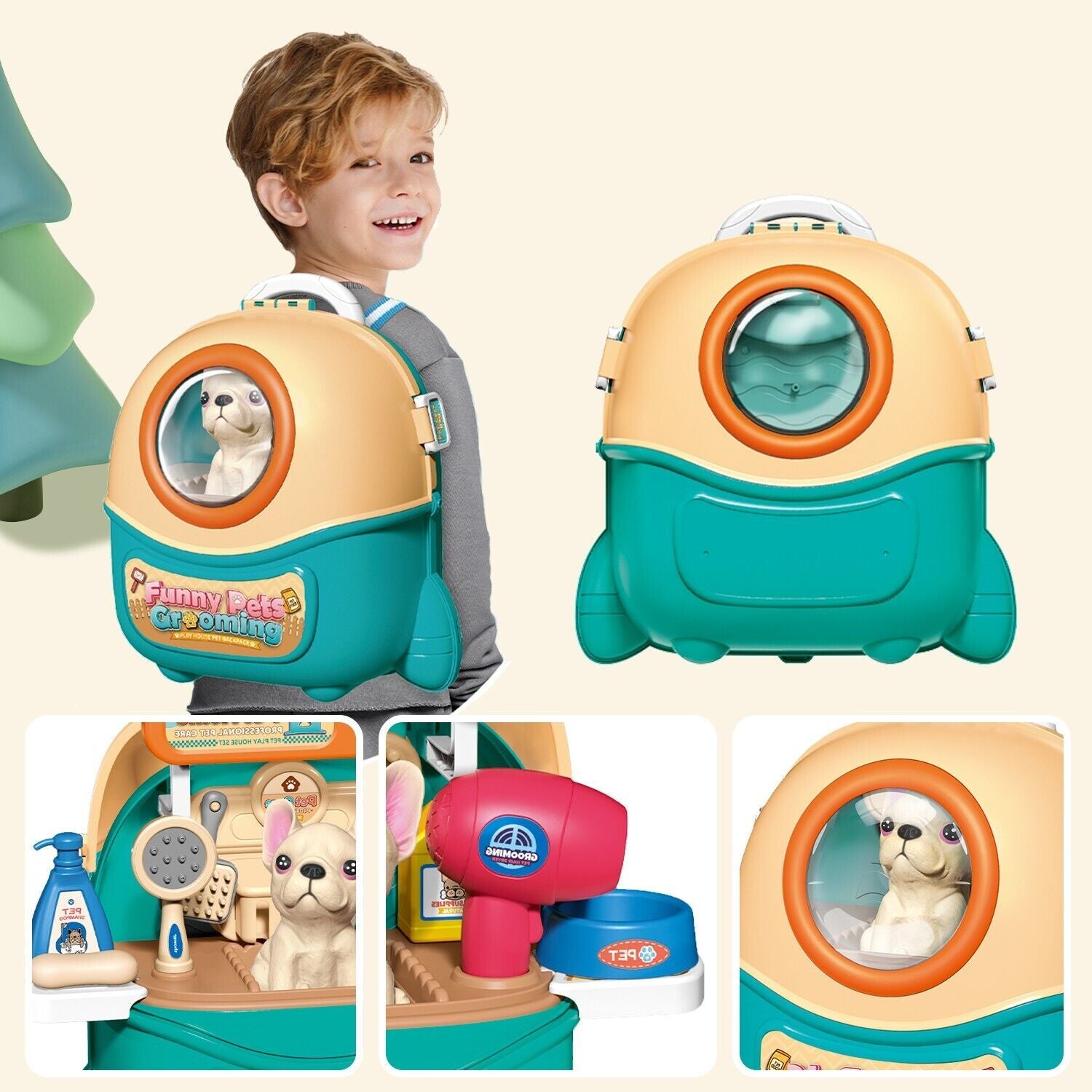 Pet Care Play Set Doctor Kit – 16 PCS Vet Toy with Puppy Carrier & Backpack