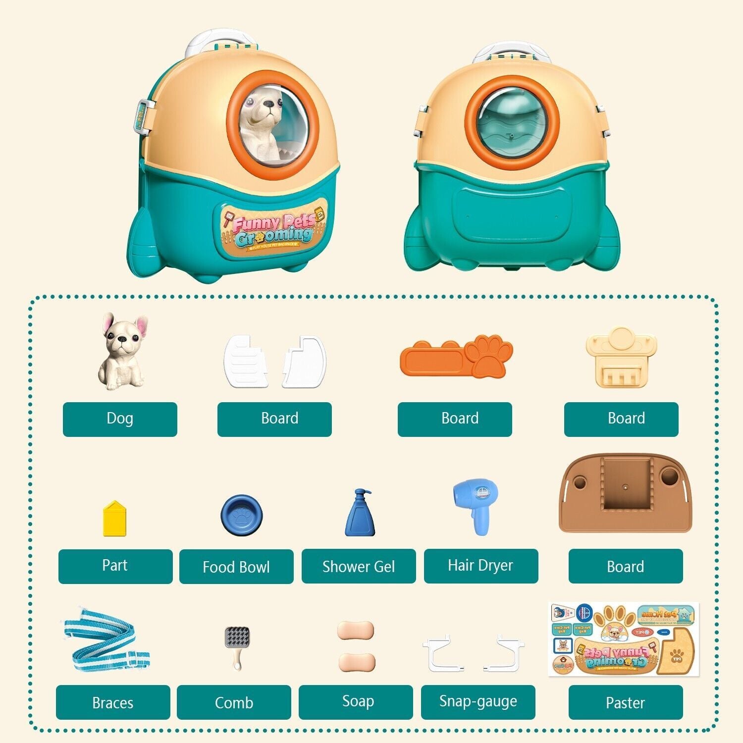 Pet Care Play Set Doctor Kit – 16 PCS Vet Toy with Puppy Carrier & Backpack