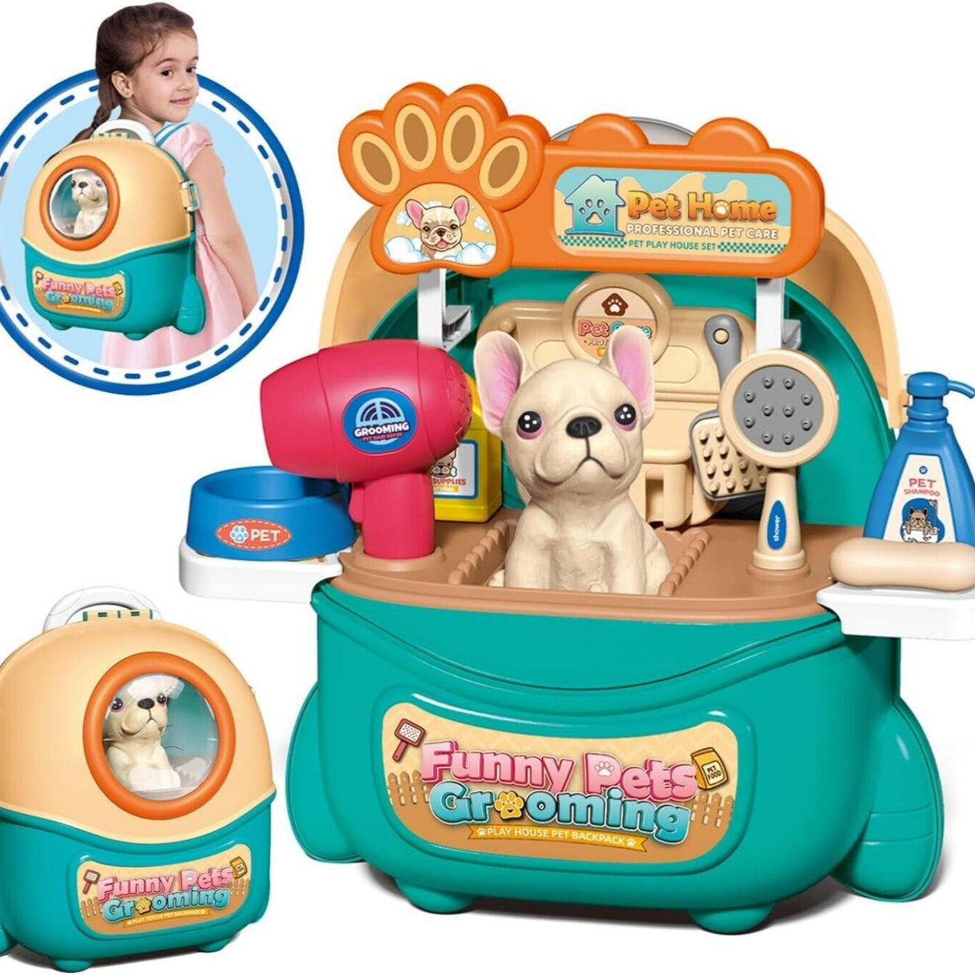 Pet Care Play Set Doctor Kit – 16 PCS Vet Toy with Puppy Carrier & Backpack
